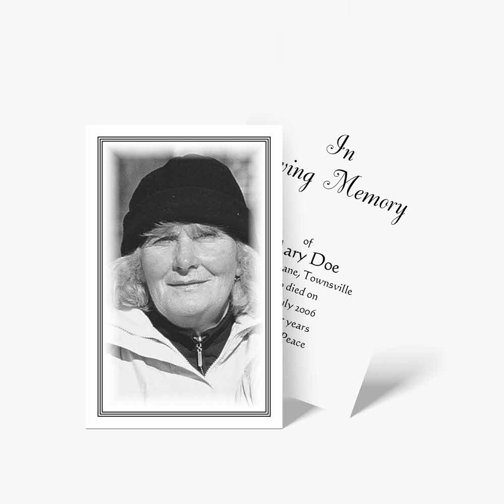a funeral card with a photo of an old woman