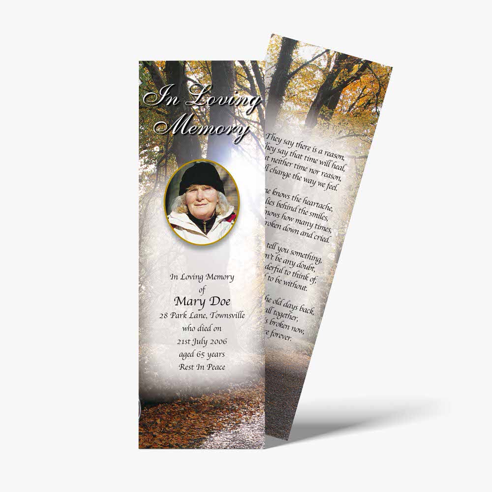 a bookmark with a photo of a woman in a forest