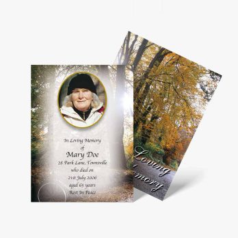 a funeral card with a photo of a woman in a hat