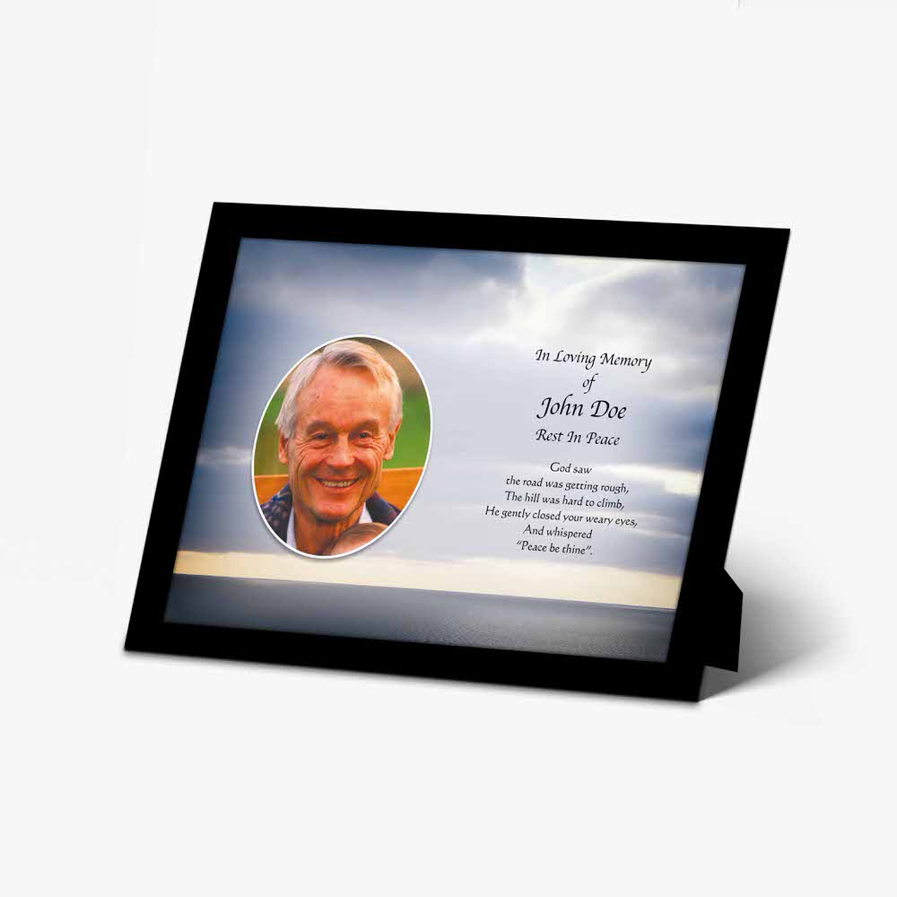 funeral photo frame with a photo of a man in a blue sky