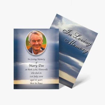 funeral program template with sky and clouds