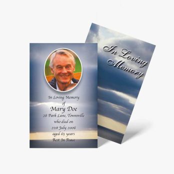 funeral card template with sky and clouds