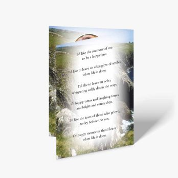 a poem card with a picture of a waterfall and a ring