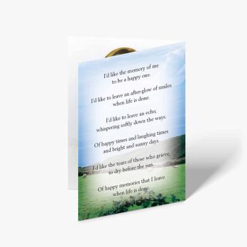 a card with a poem about a person who died in a car accident