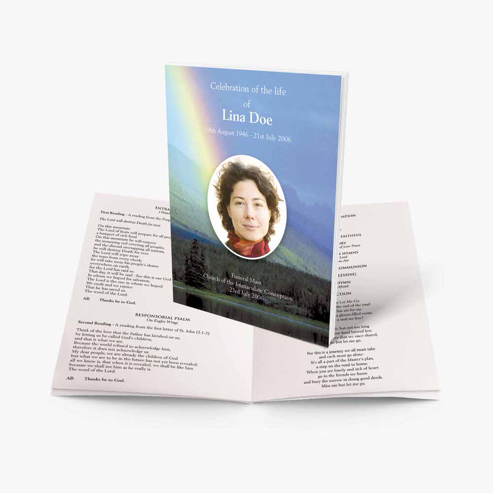 funeral program template with a rainbow background