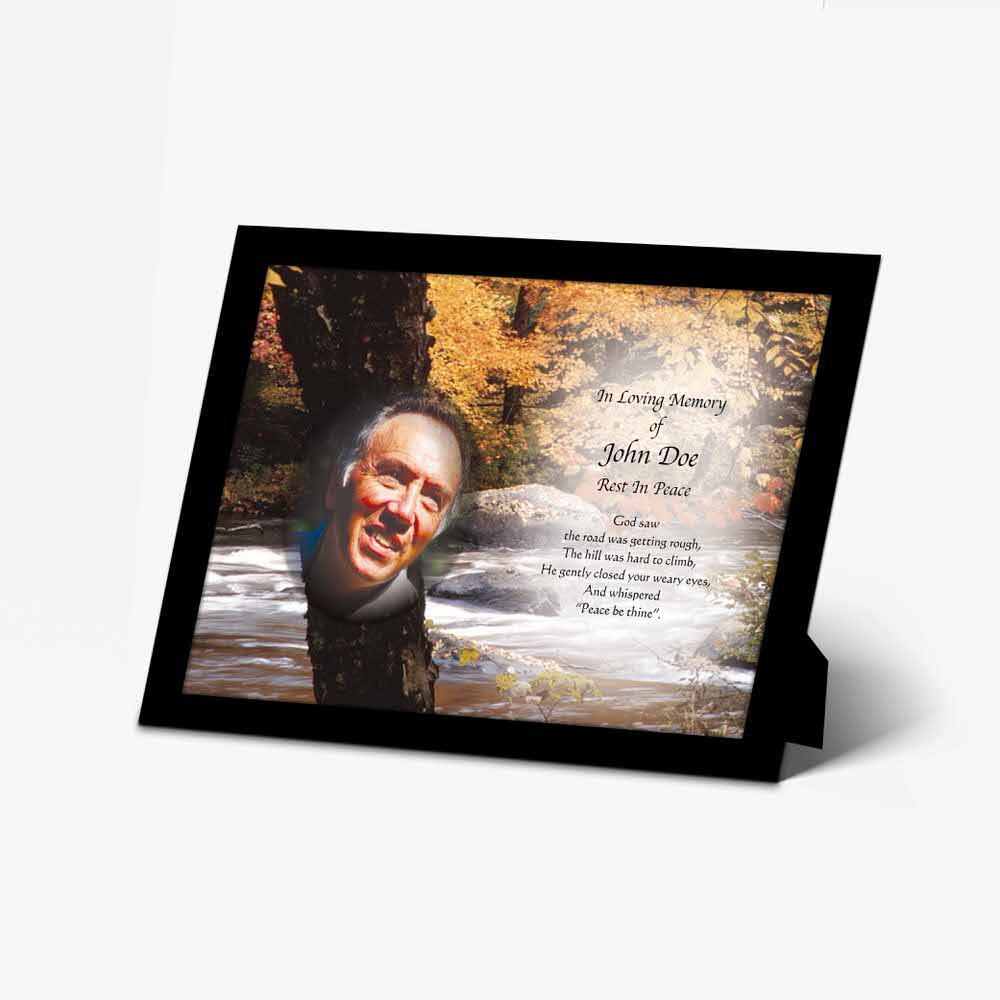 memorial photo frame with a photo of a man in a tree