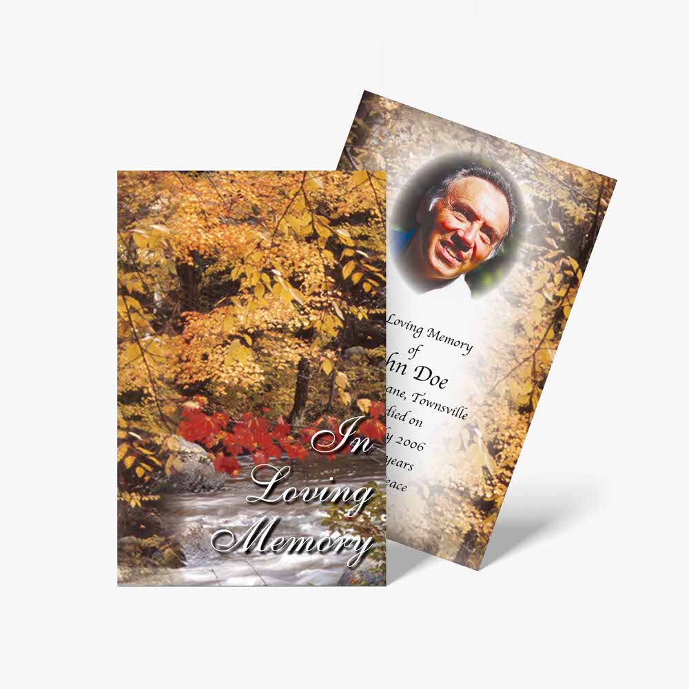funeral cards with autumn leaves