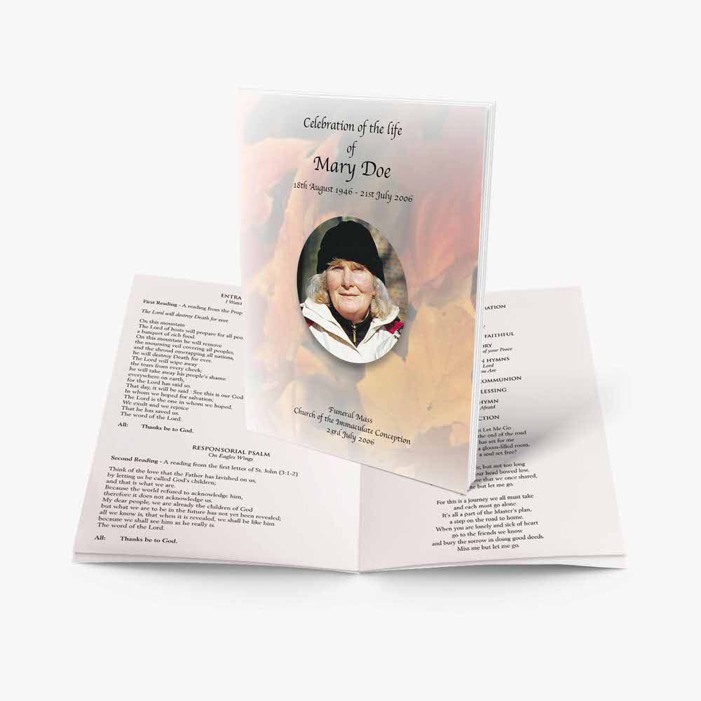 a funeral program template with a photo of a woman in a hat