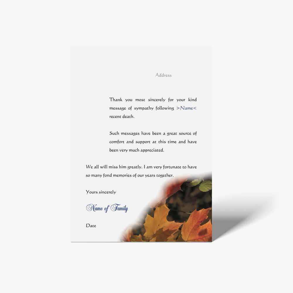 thank you card with autumn leaves