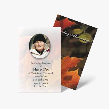 a memorial card with a photo of an old woman