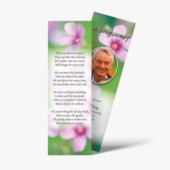 a funeral bookmark with a photo of a man and a poem