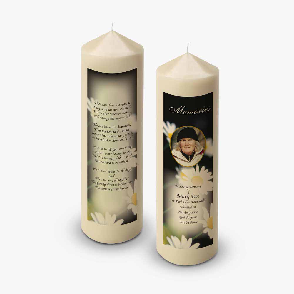 memorial candle with photo and poem