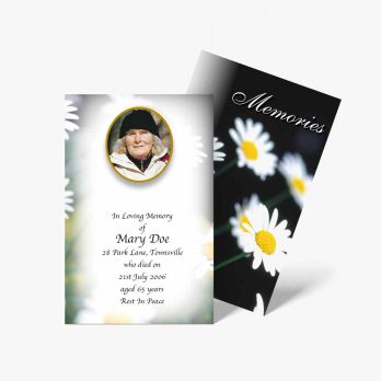 memorial cards with flowers and daisies