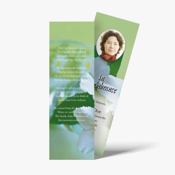 a green bookmark with a photo of a woman