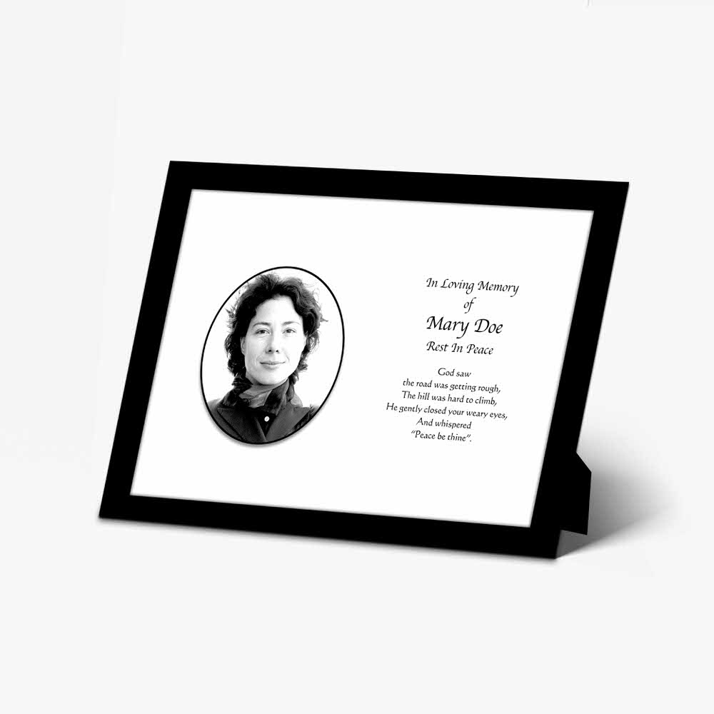 a black and white photo frame with a black and white photo of a woman