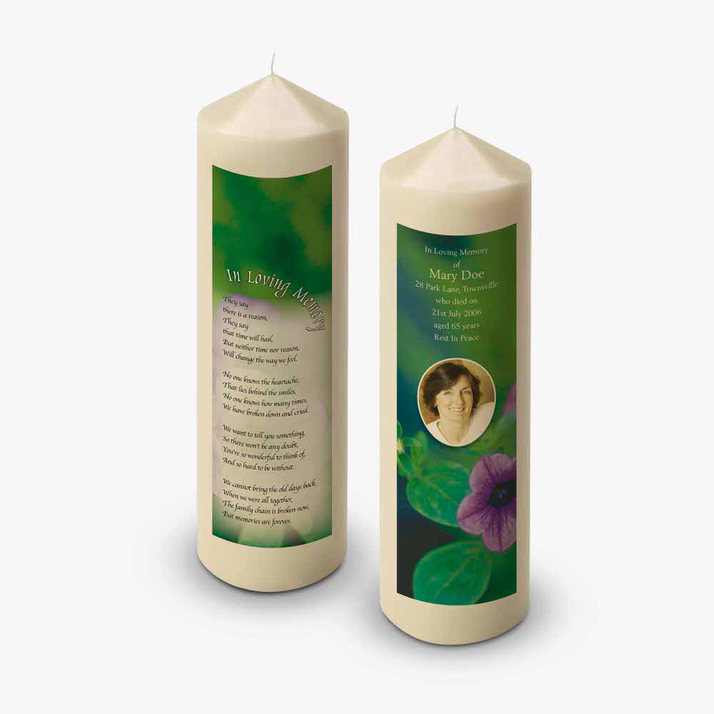 two candles with a poem on them
