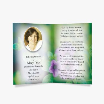 memorial card template - purple flowers