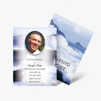 funeral card template with ocean waves