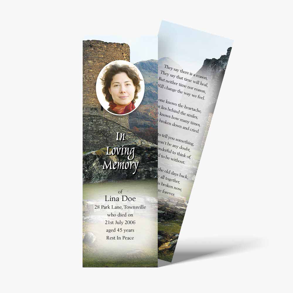 a bookmark with a photo of a woman in a castle