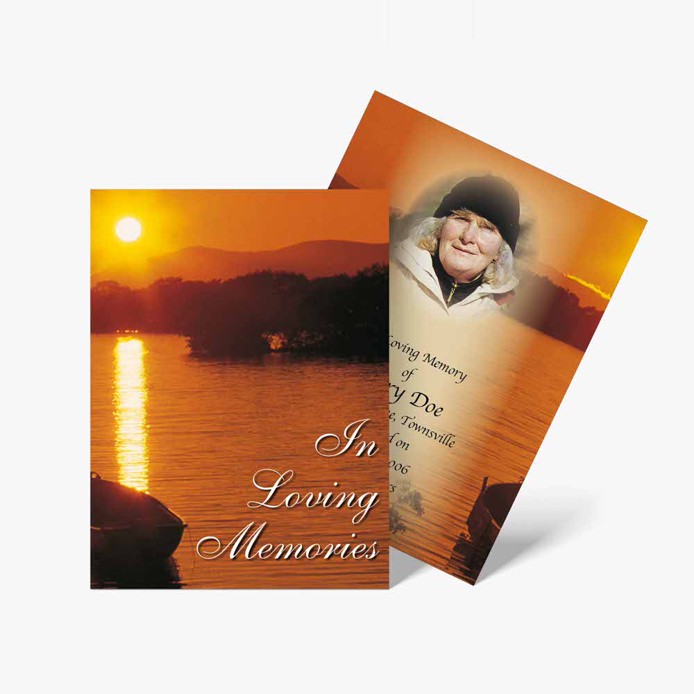 a card with a sunset and a photo of a woman