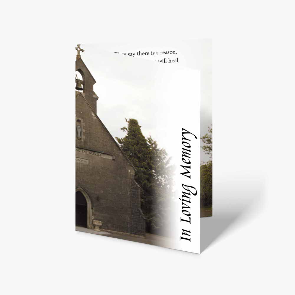 a book with a church in the background