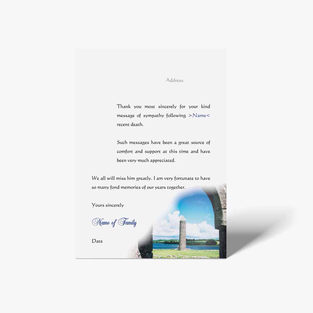 thank you card with a photo of a lighthouse