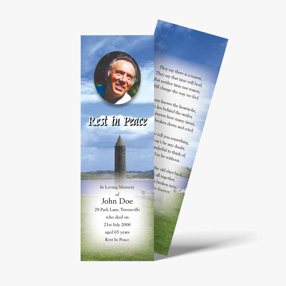 a bookmark with a photo of a man and a poem