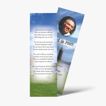 a bookmarks with a picture of a man and a church