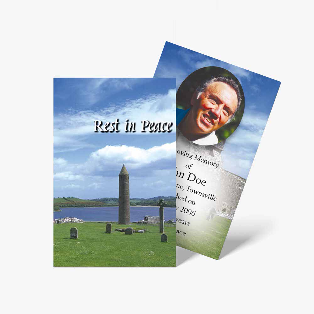 funeral cards with photo of a man in a field