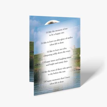 a card with a poem about the death of a loved one