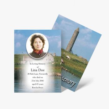 a memorial card with a photo of a woman on it