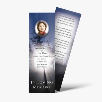 a bookmark with a photo of a woman in a forest