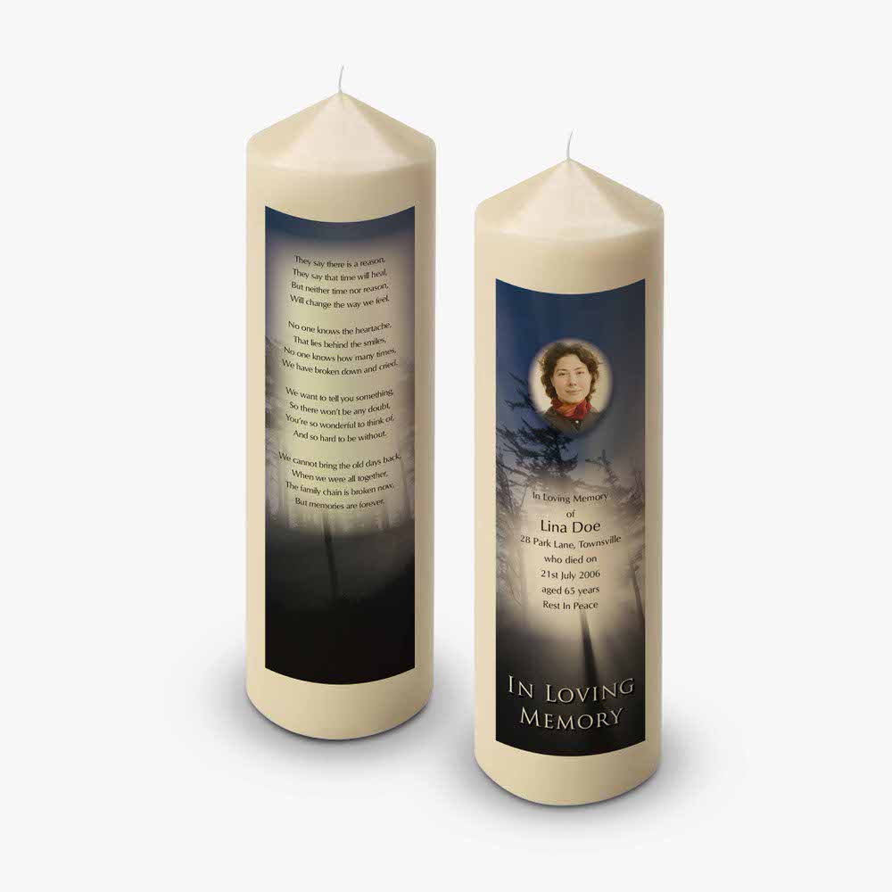 two candles with a poem on them