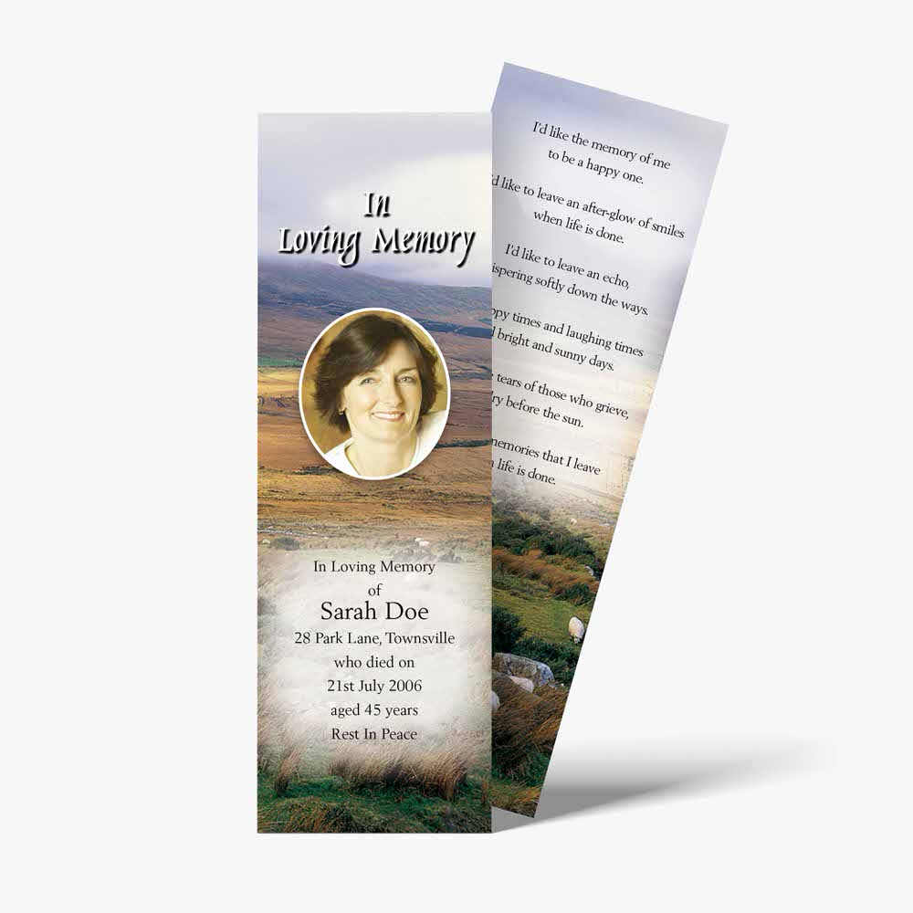 a bookmark with a photo of a woman and a mountain in the background