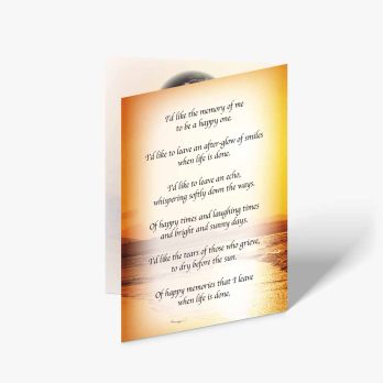 a card with a poem about the ocean and sunset