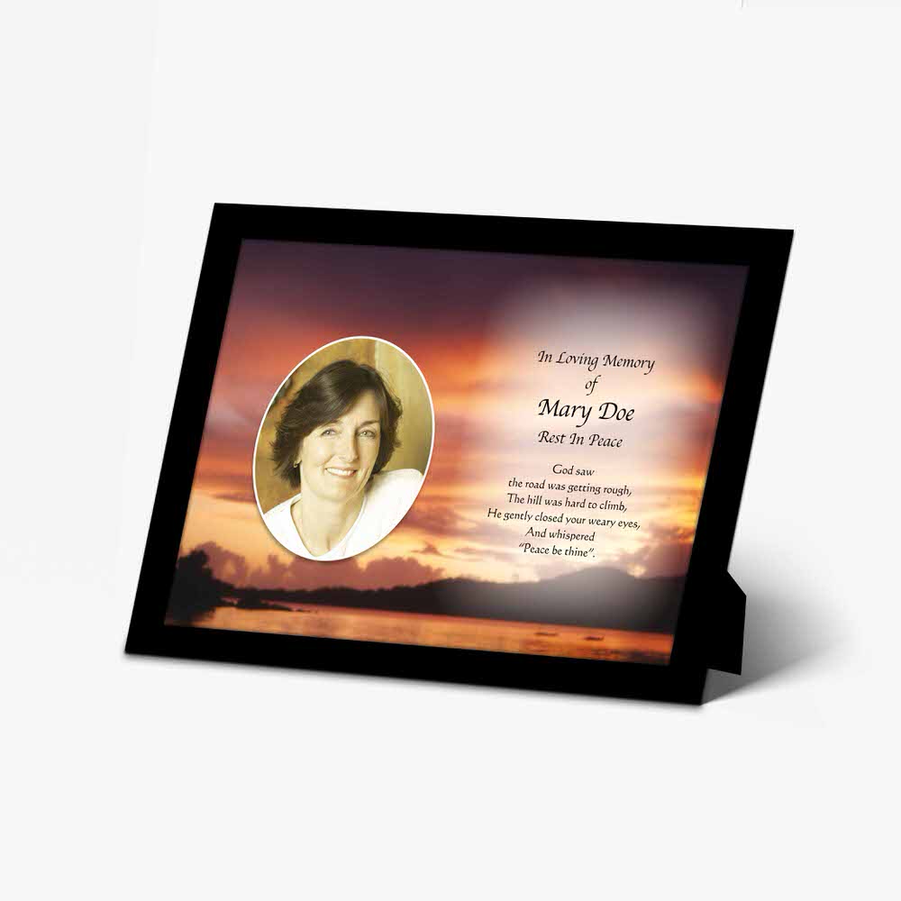 a beautiful sunset memorial photo frame