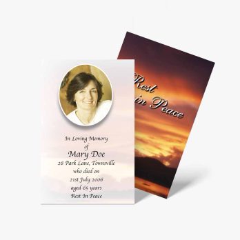 a funeral card with a photo of a woman