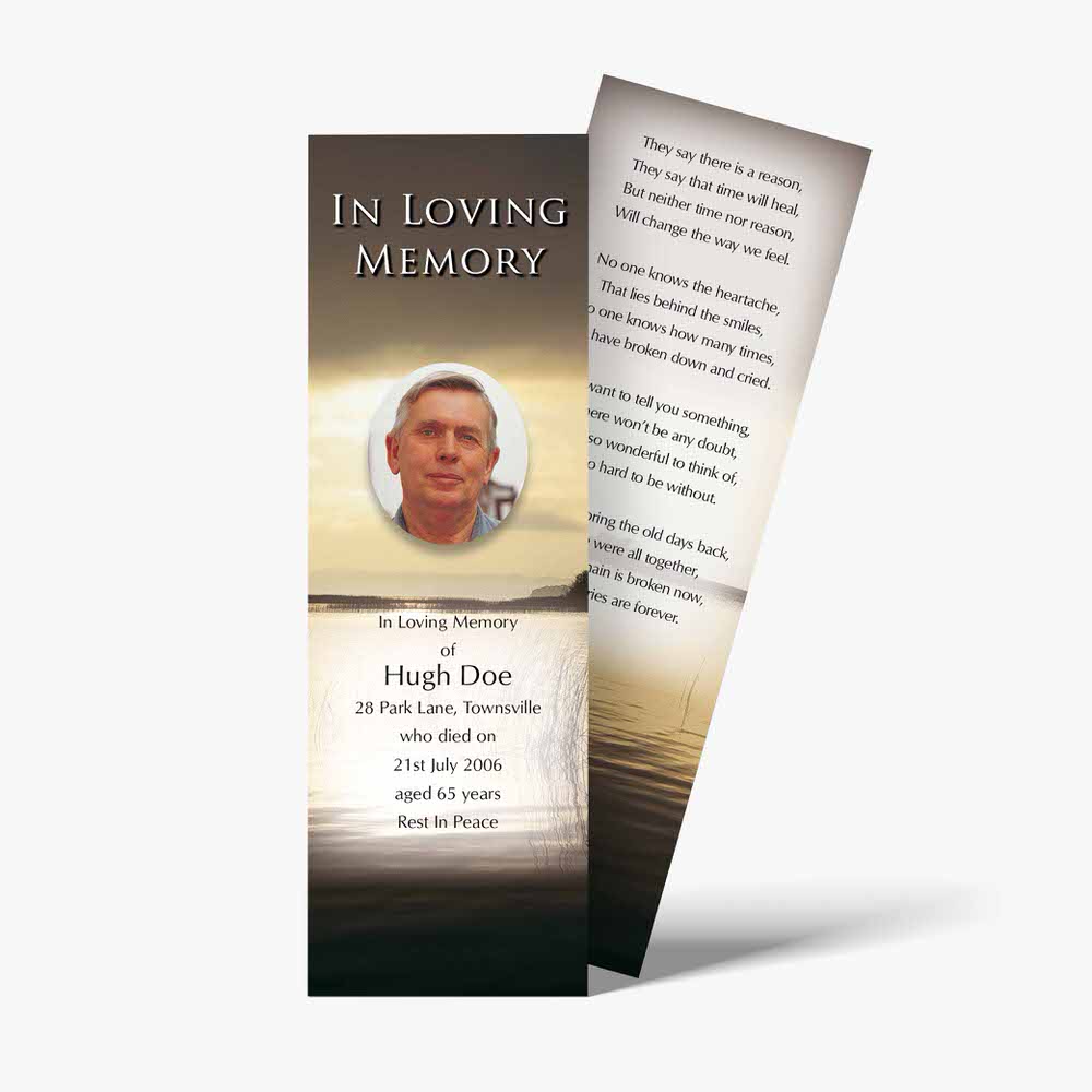 a funeral bookmark template with a photo of a man