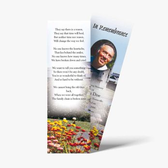 a bookmarks with a poem and a picture of a person