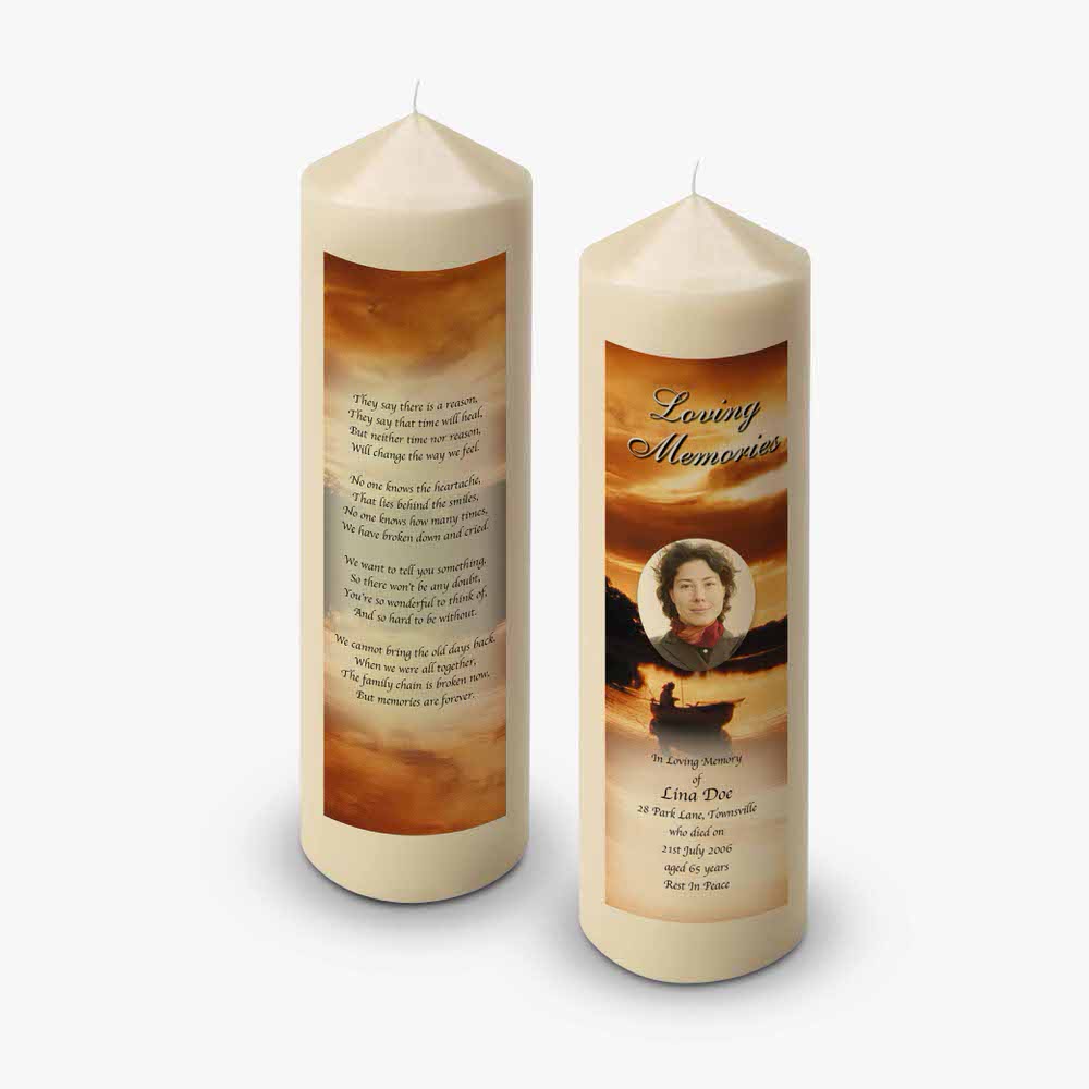 a candle with a photo of a woman and a poem