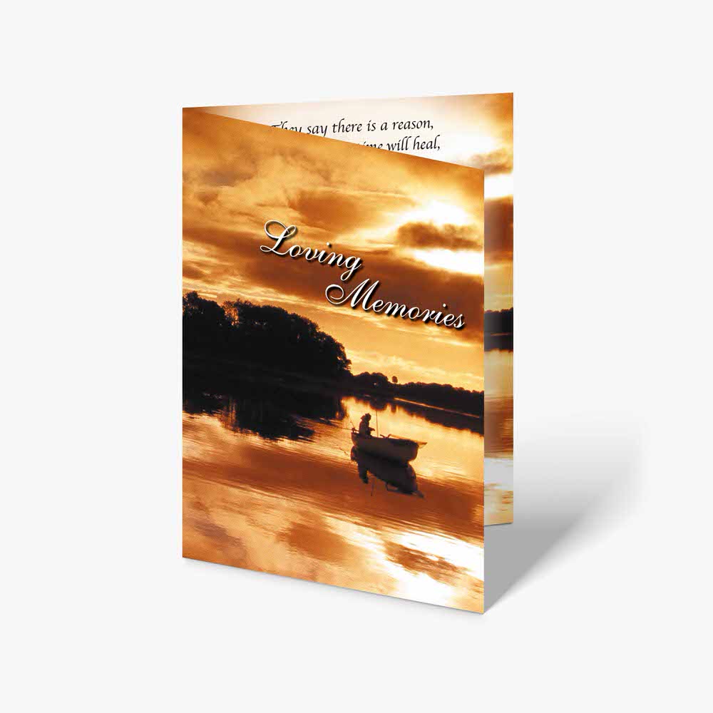 a boat on the water sunset memorial card