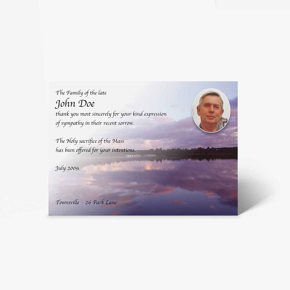 memorial card template - lake sunset