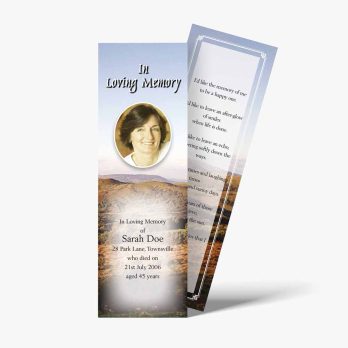 a funeral bookmark template with a photo of a person in the middle