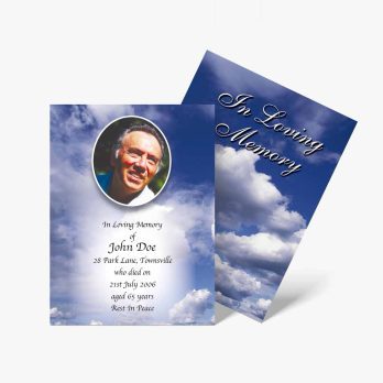 funeral card template with sky and clouds