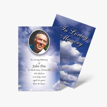 funeral card template with sky and clouds