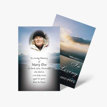 a funeral card with a photo of a woman in a hat