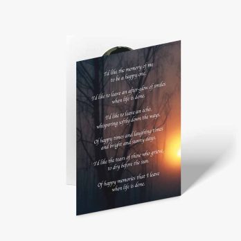 the sun is setting in the mist greeting card