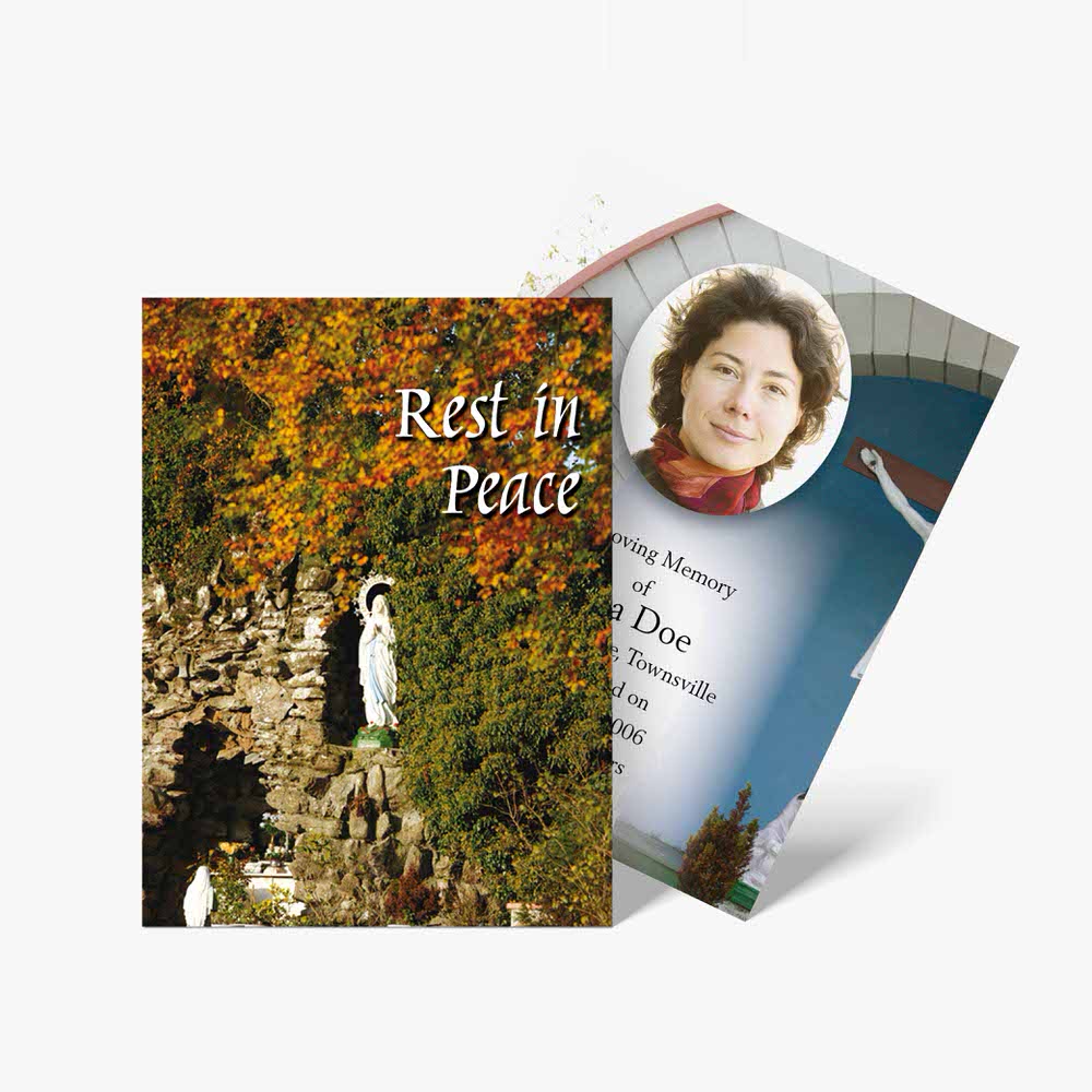a postcard with a picture of a woman and a church