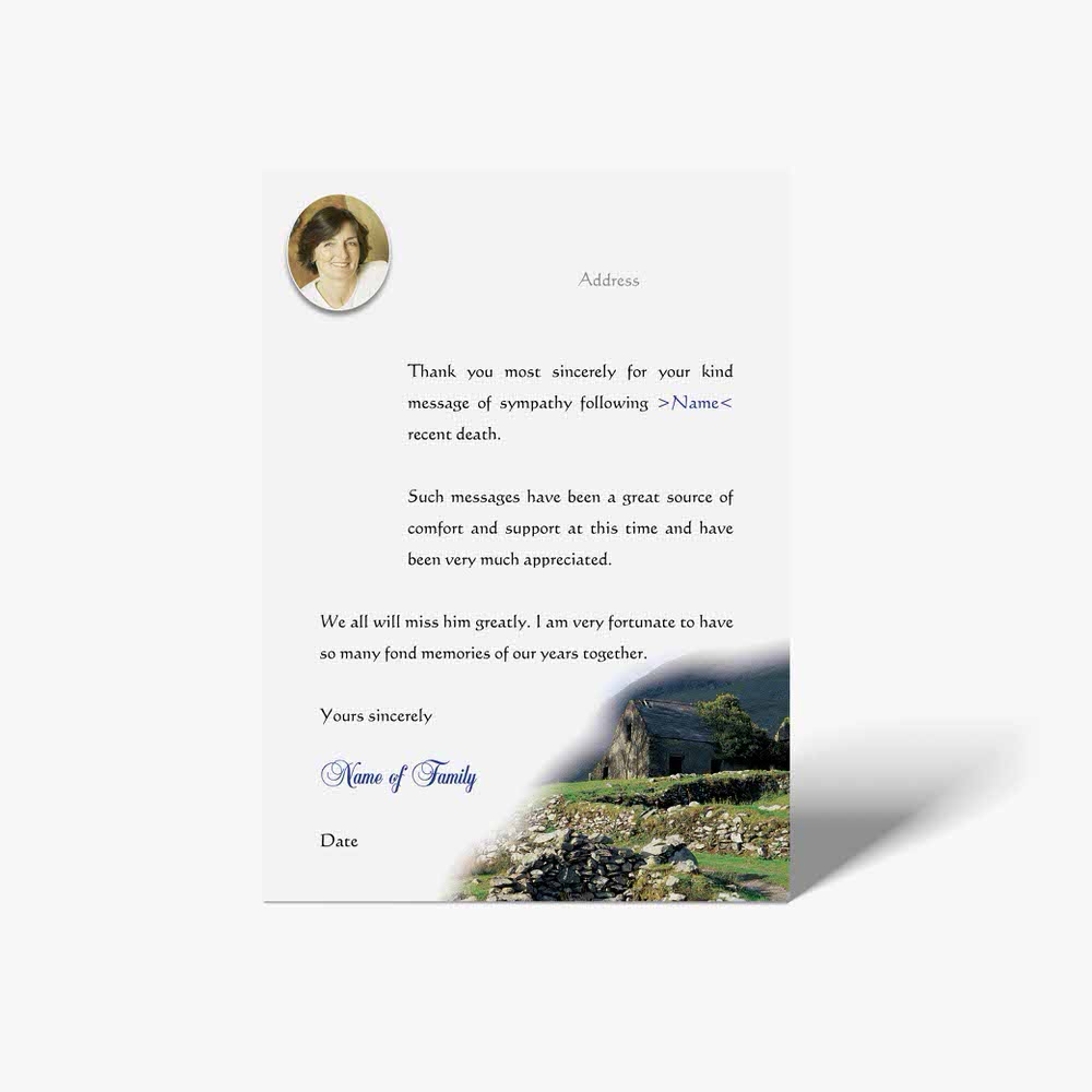 thank you card with a photo of a woman in a field