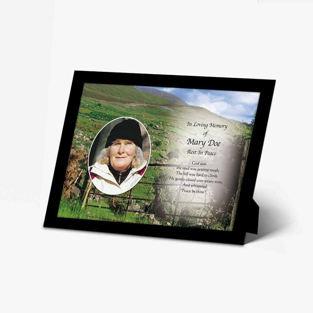 a personalised photo frame with a photo of a person in a field